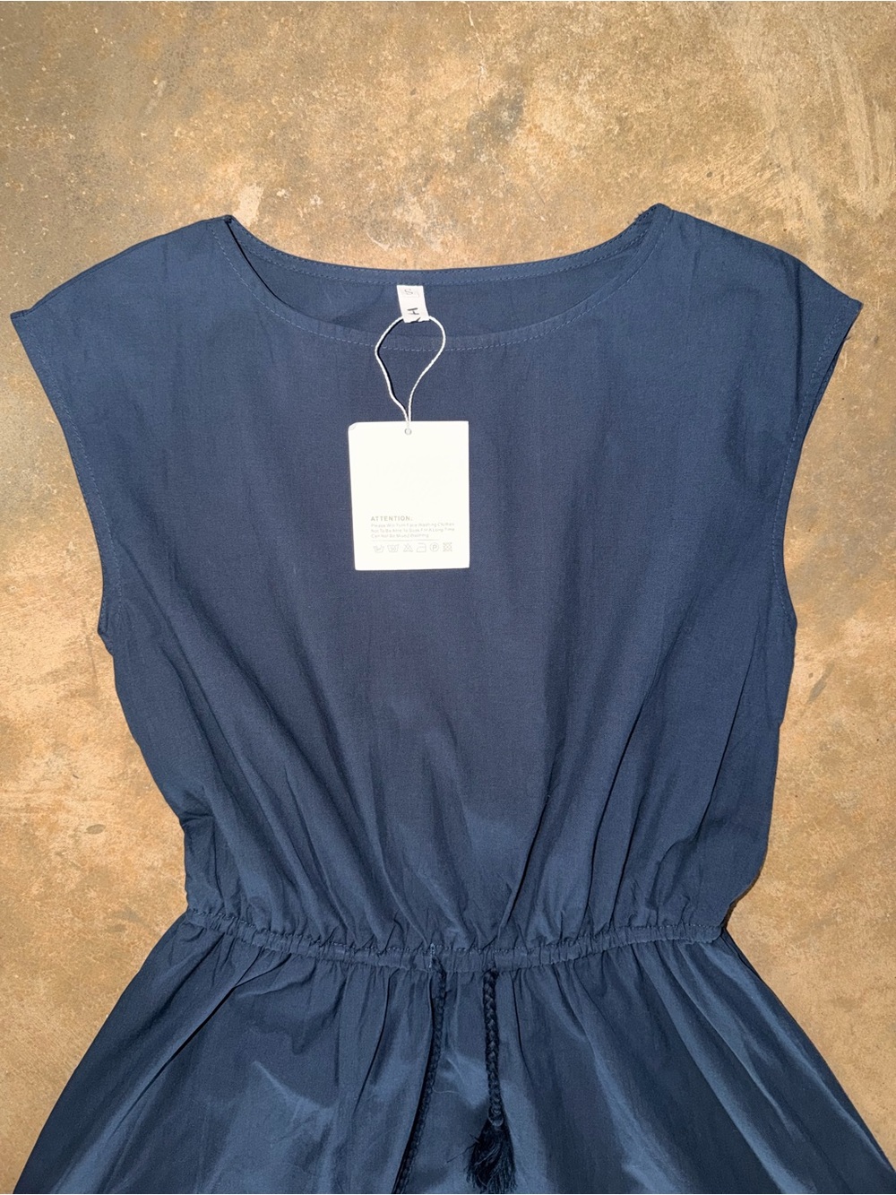HYR Navy Sleeveless Midi Cotton Dress Tassel Tie Waist NWT Size S - Picture 3 of 10